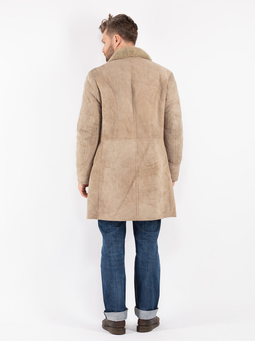 Vintage Men Sheepskin Coat in Beige