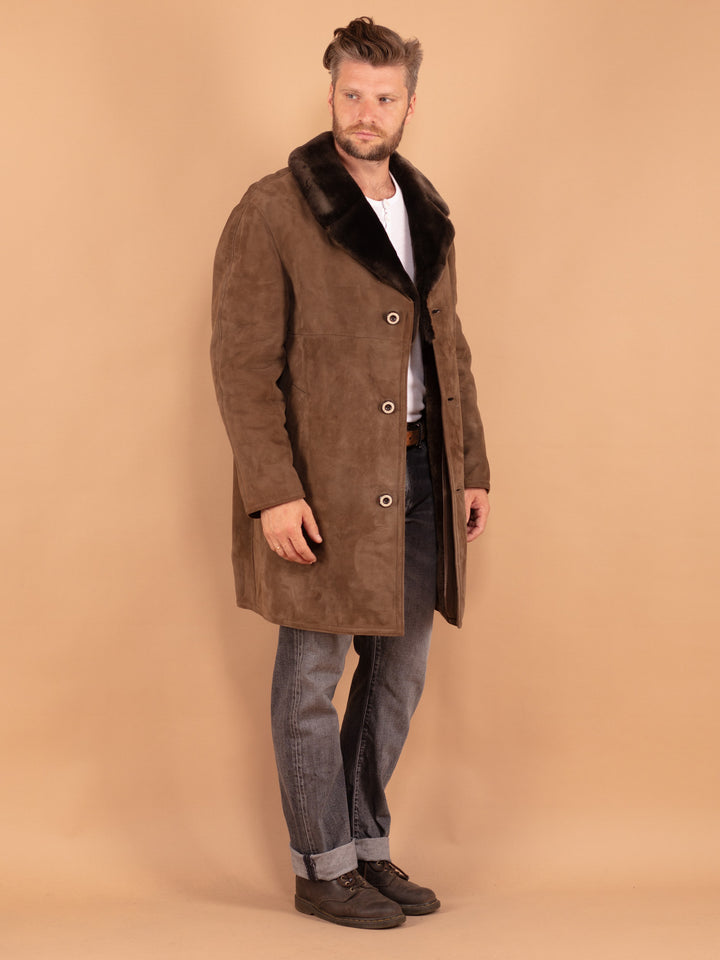 Vintage 70's Men Sheepskin Coat in Brown - NorthernGrip