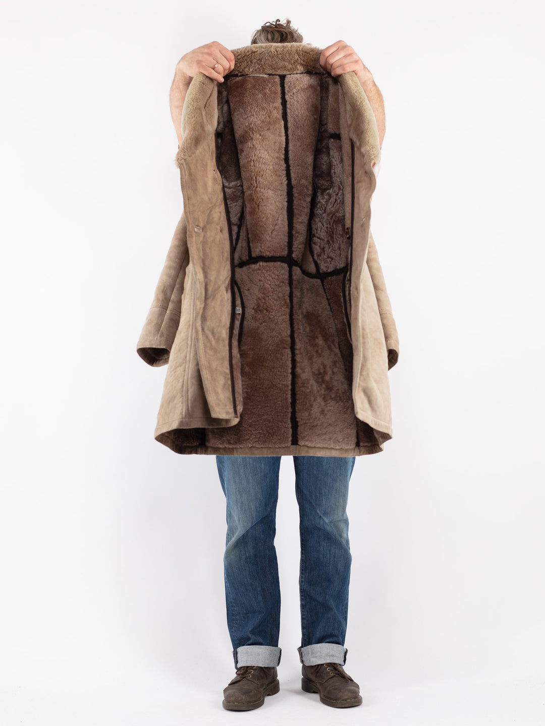 Vintage Men Sheepskin Coat in Beige