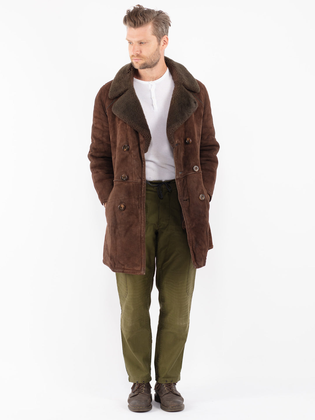 Vintage 70's Men Sheepskin Coat in Brown