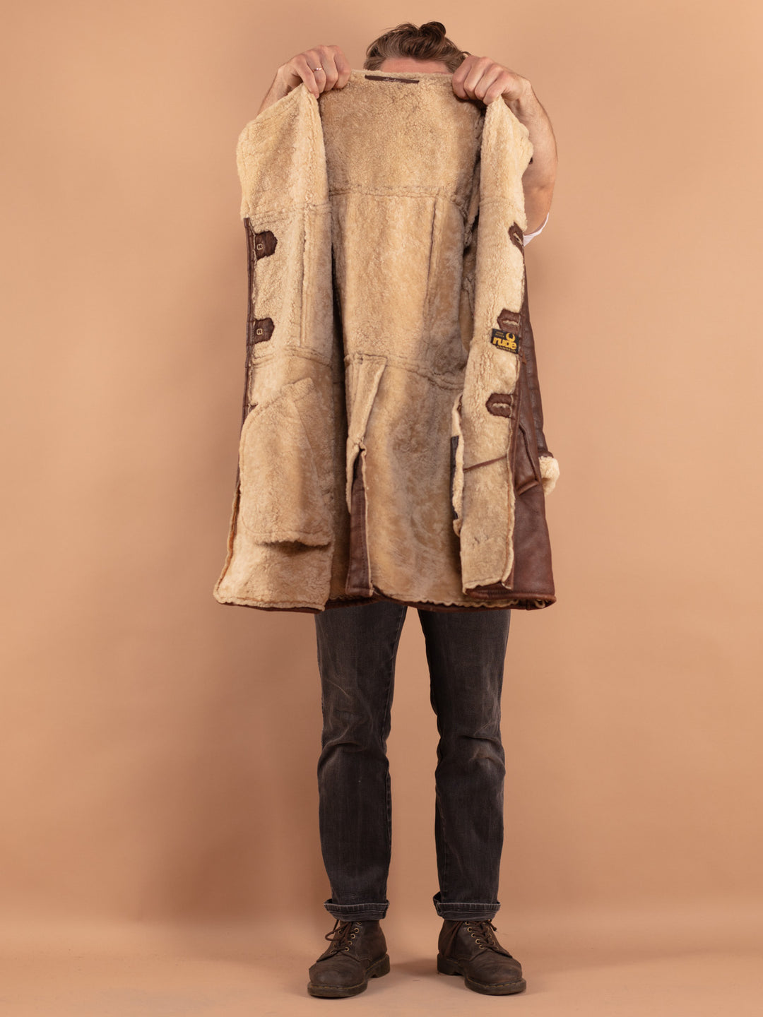 Vintage 70's Men Sheepskin Coat in Brown