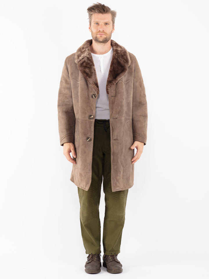 Vintage 70's Men Sheepskin Coat in Beige