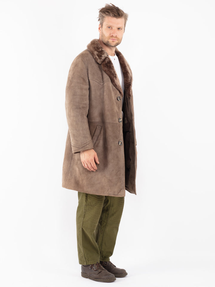 Vintage 70's Men Sheepskin Coat in Beige