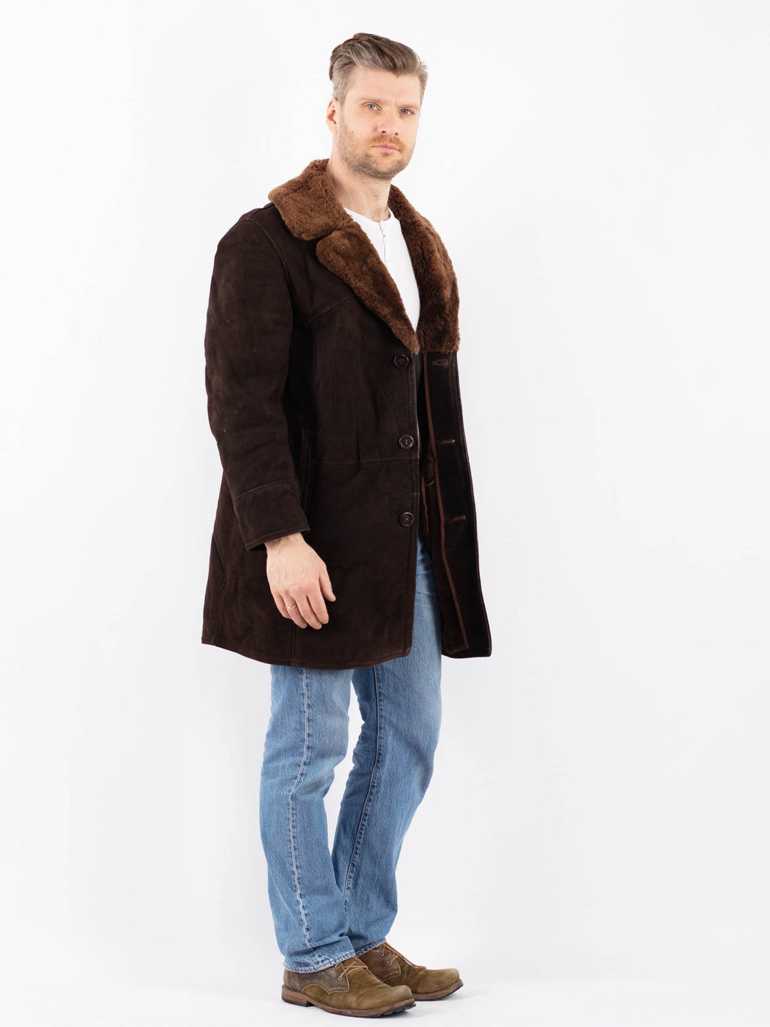 Vintage 70's Men Sheepskin Coat in BrownZ1430