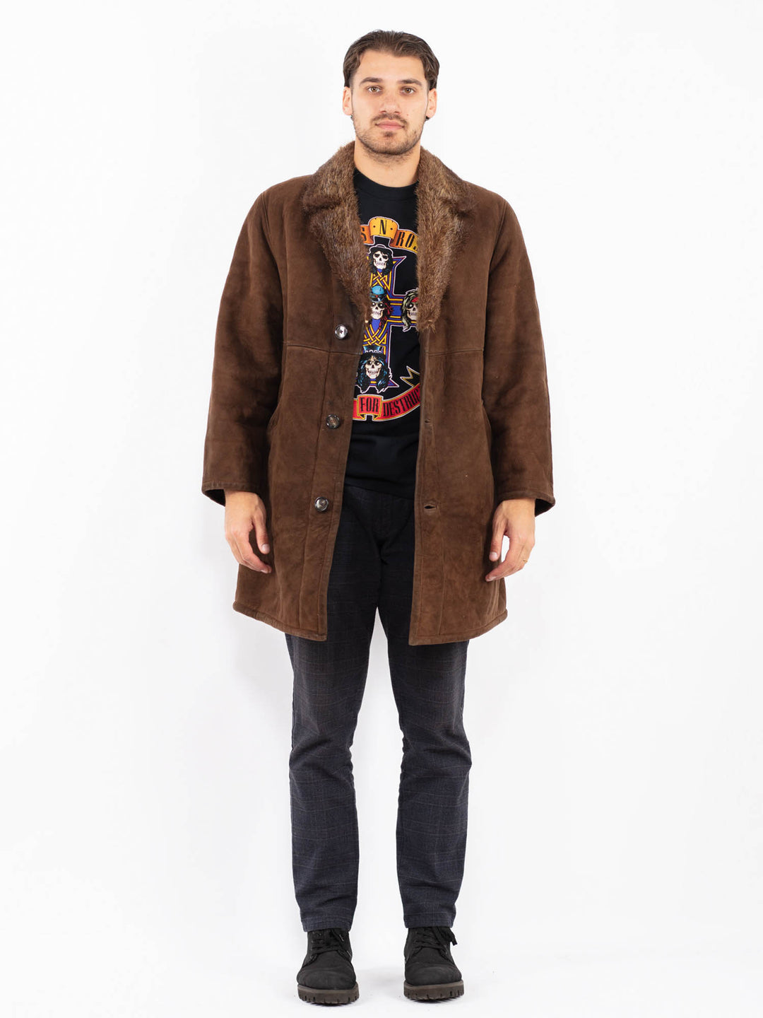 Vintage 70's Men Sheepskin Coat in BrownZ2413