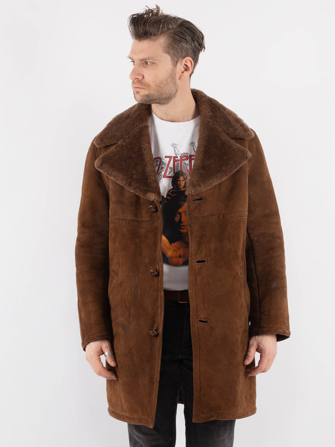 Vintage 70's Men Sheepskin Coat in Brown - NorthernGrip