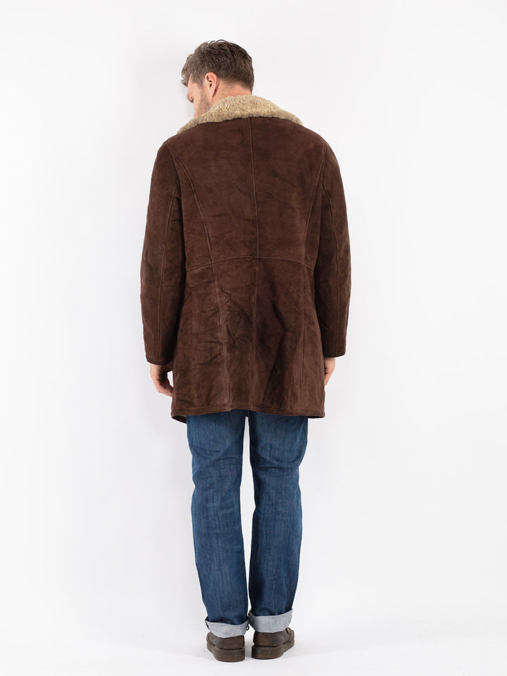 Vintage Men Sheepskin Coat in Brown