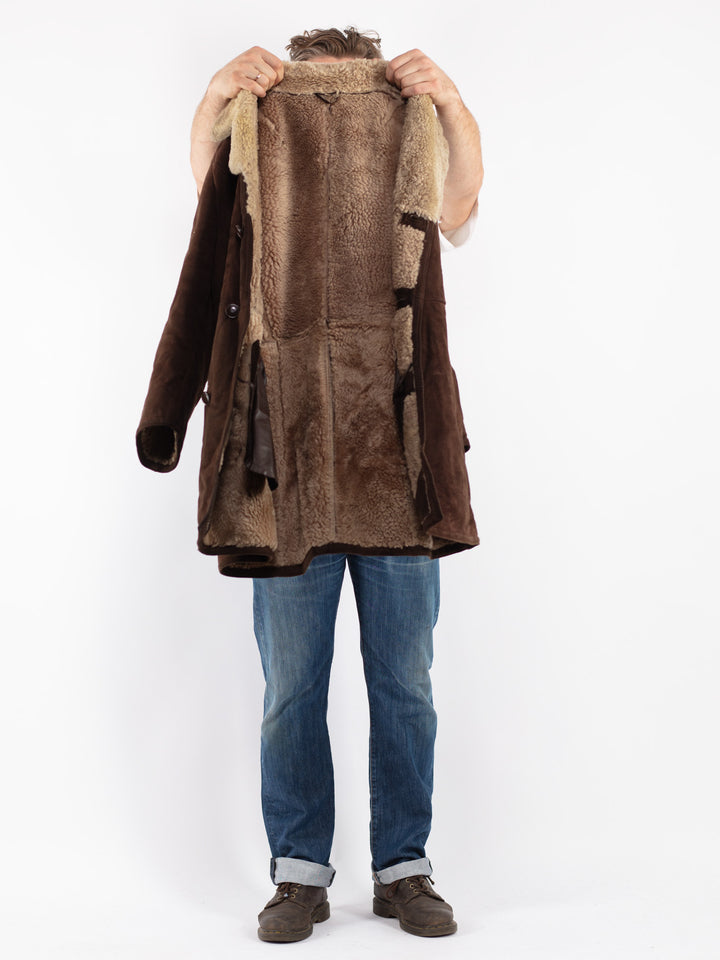 Vintage Men Sheepskin Coat in Brown
