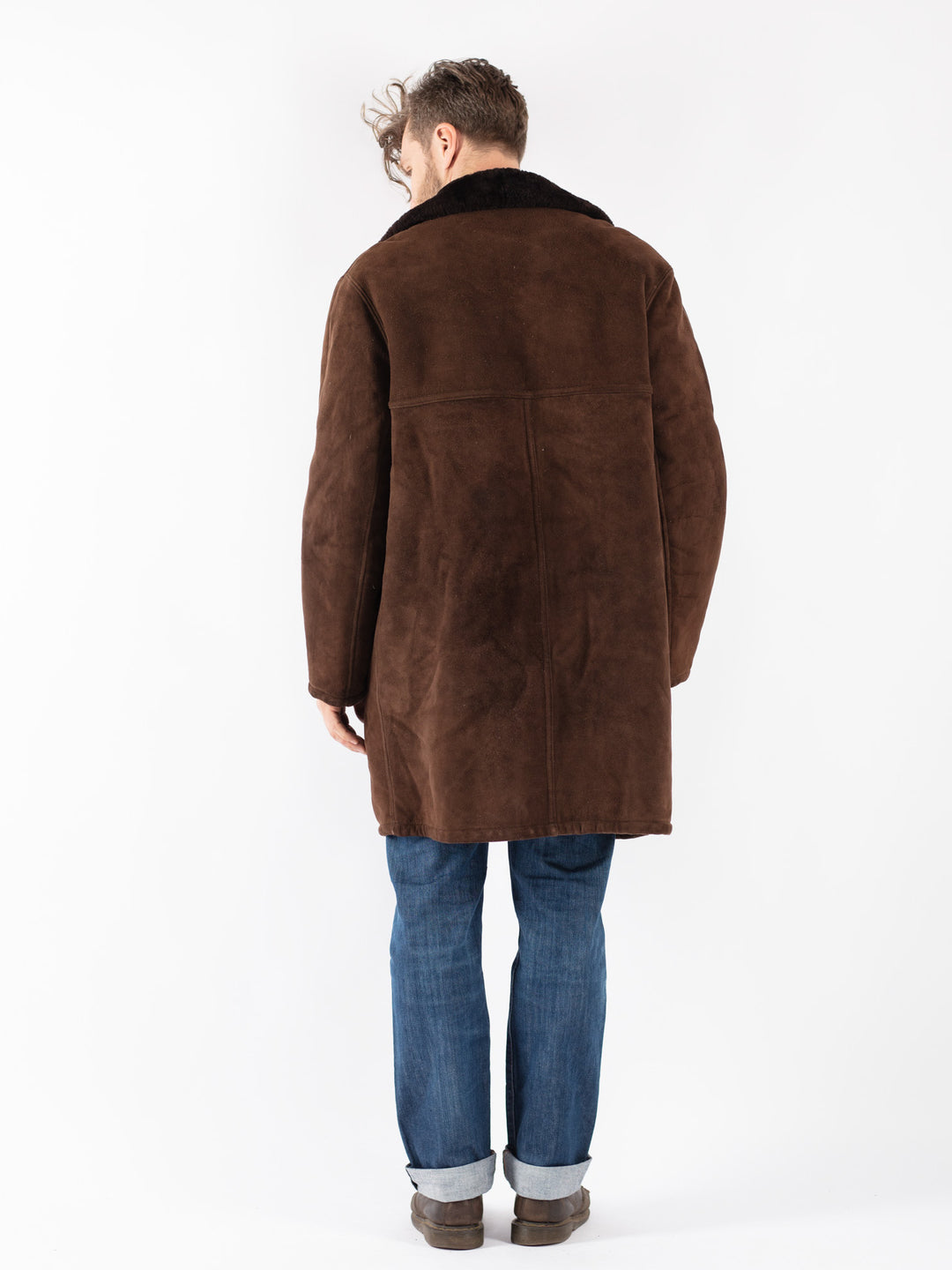 Vintage 70's Men Sheepskin Shearling Coat in Brown