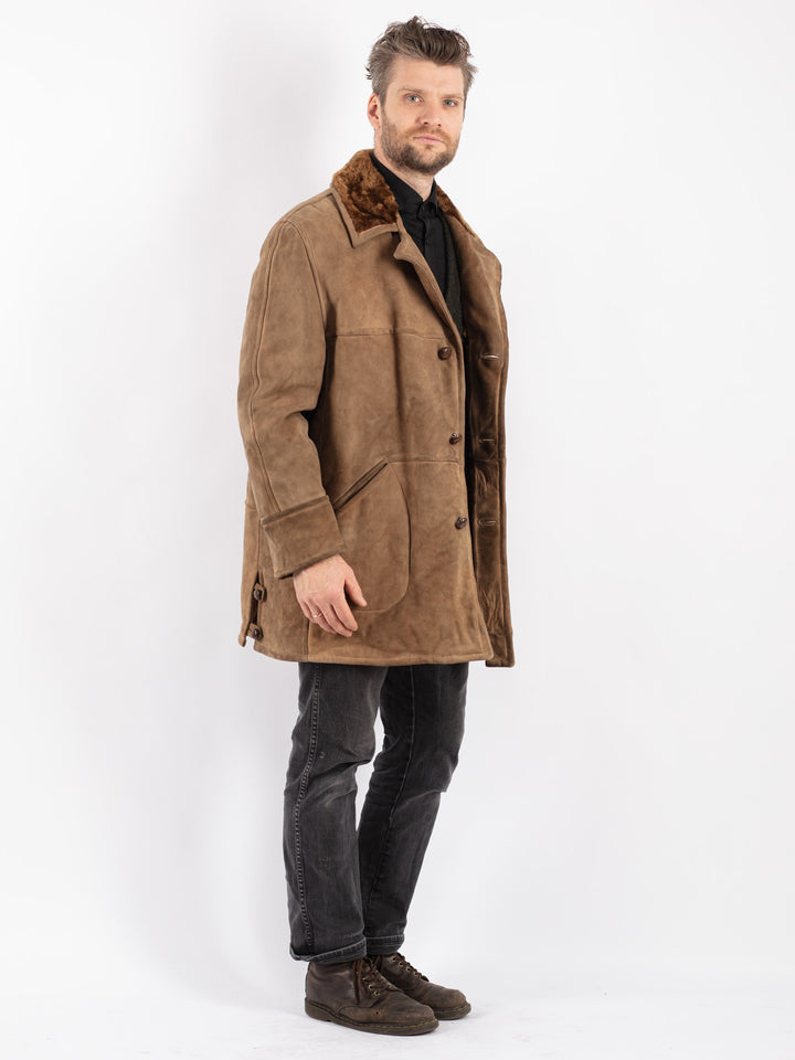 Vintage 70's Men Sheepskin Coat in Beige