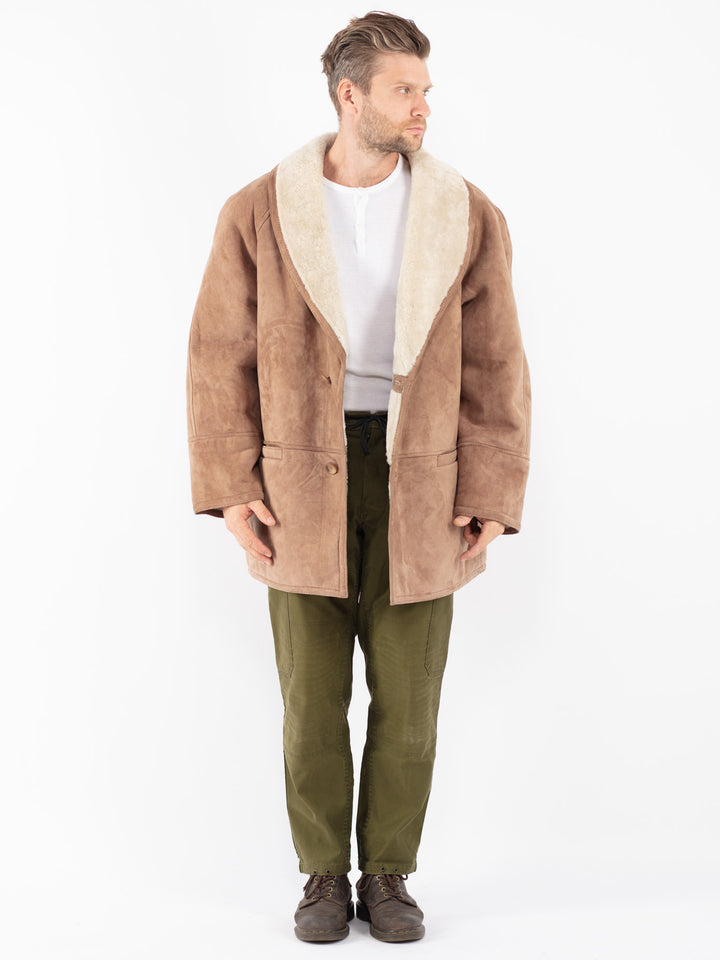 Vintage 70's Men Sheepskin Coat in Beige