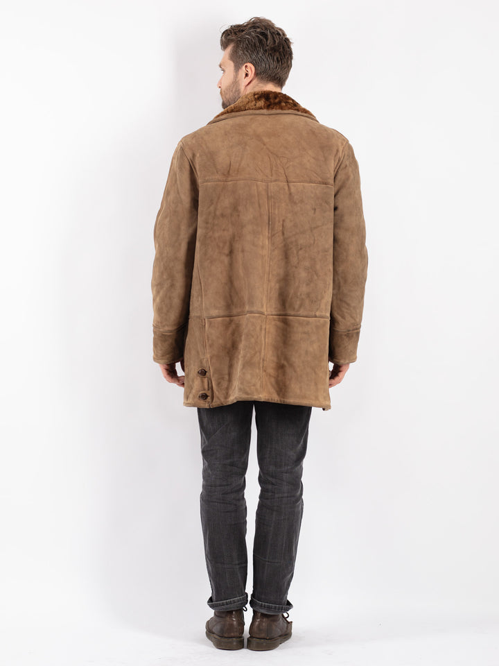 Vintage 70's Men Sheepskin Coat in Beige