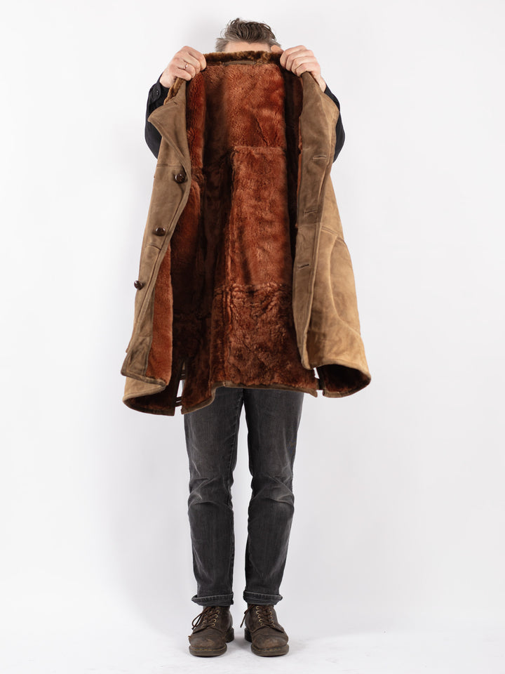 Vintage 70's Men Sheepskin Coat in Beige