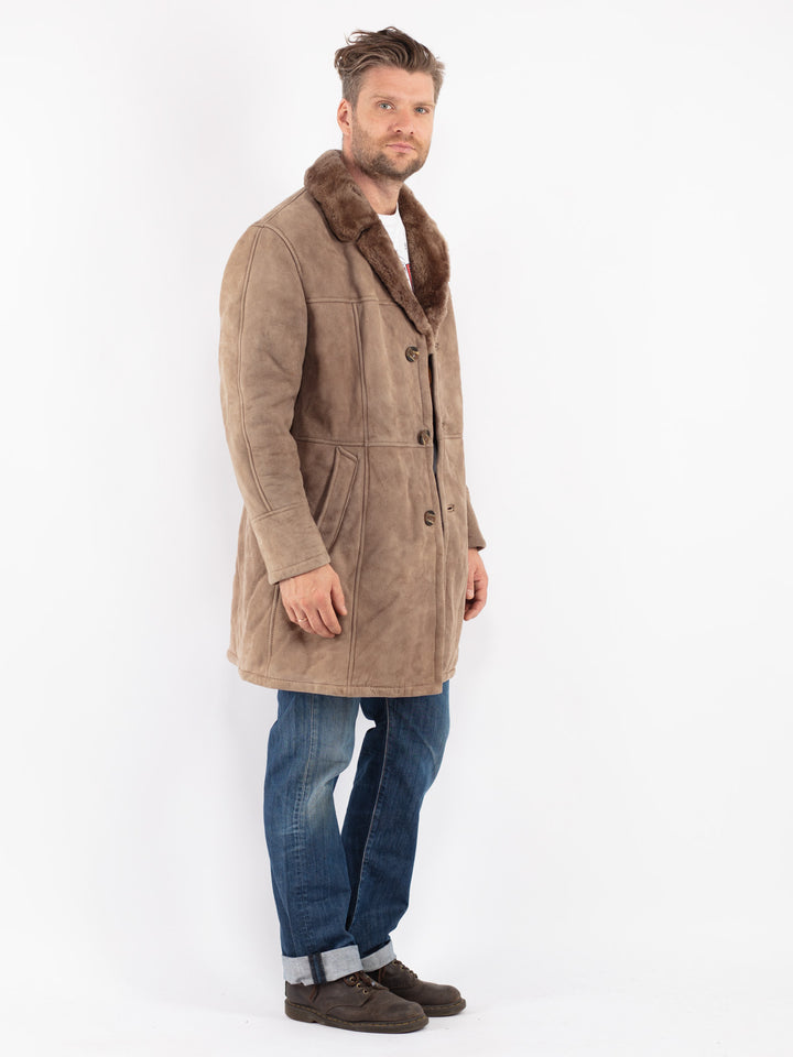 Vintage Men Sheepskin Coat in Gray
