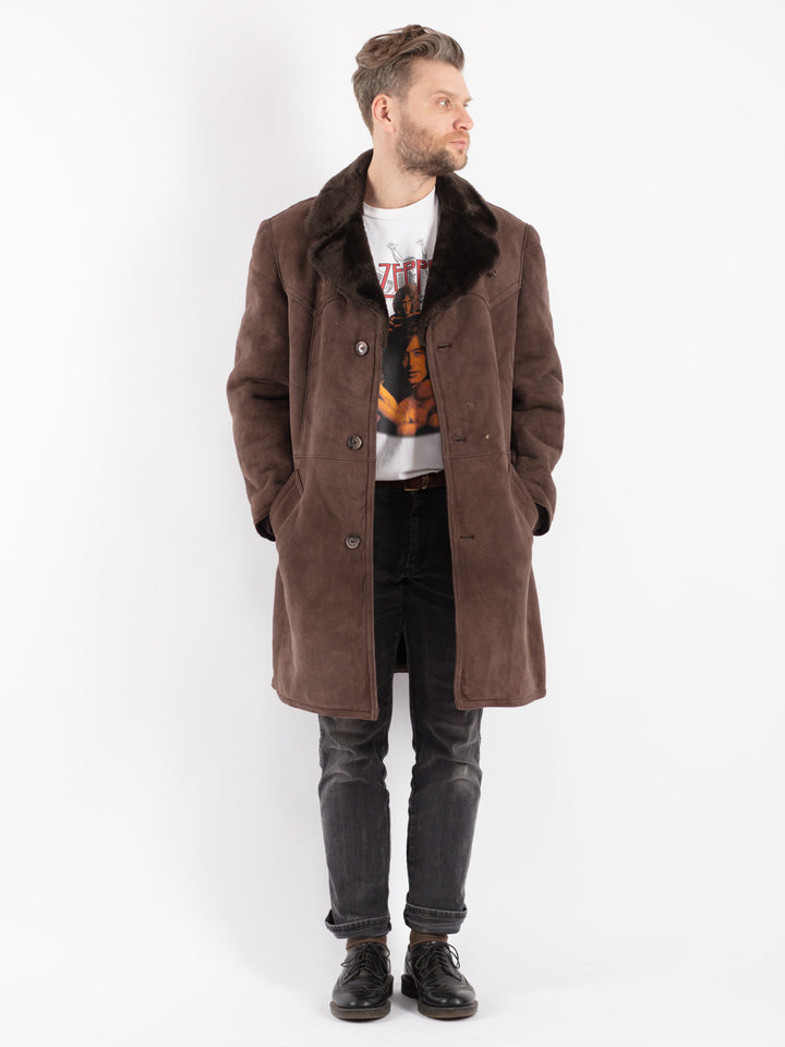 Vintage 70's Men Sheepskin Coat in Brown - NorthernGrip