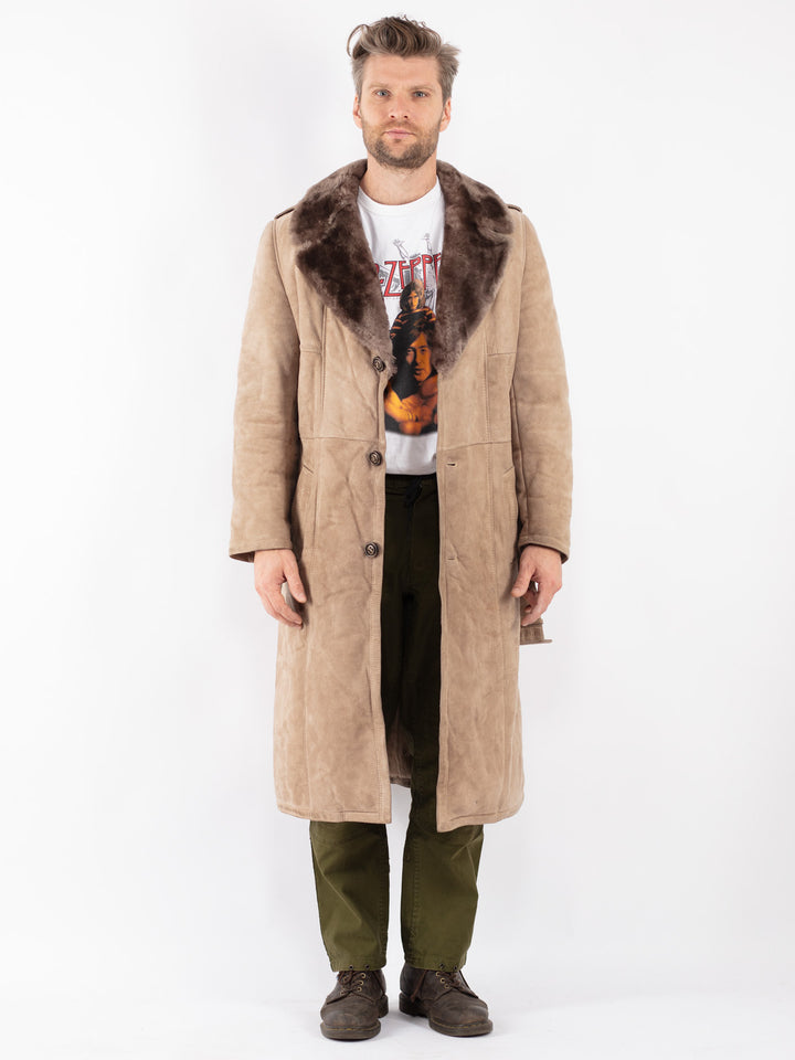 Vintage Men Sheepskin Coat in Beige