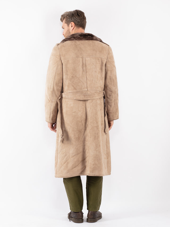 Vintage Men Sheepskin Coat in Beige