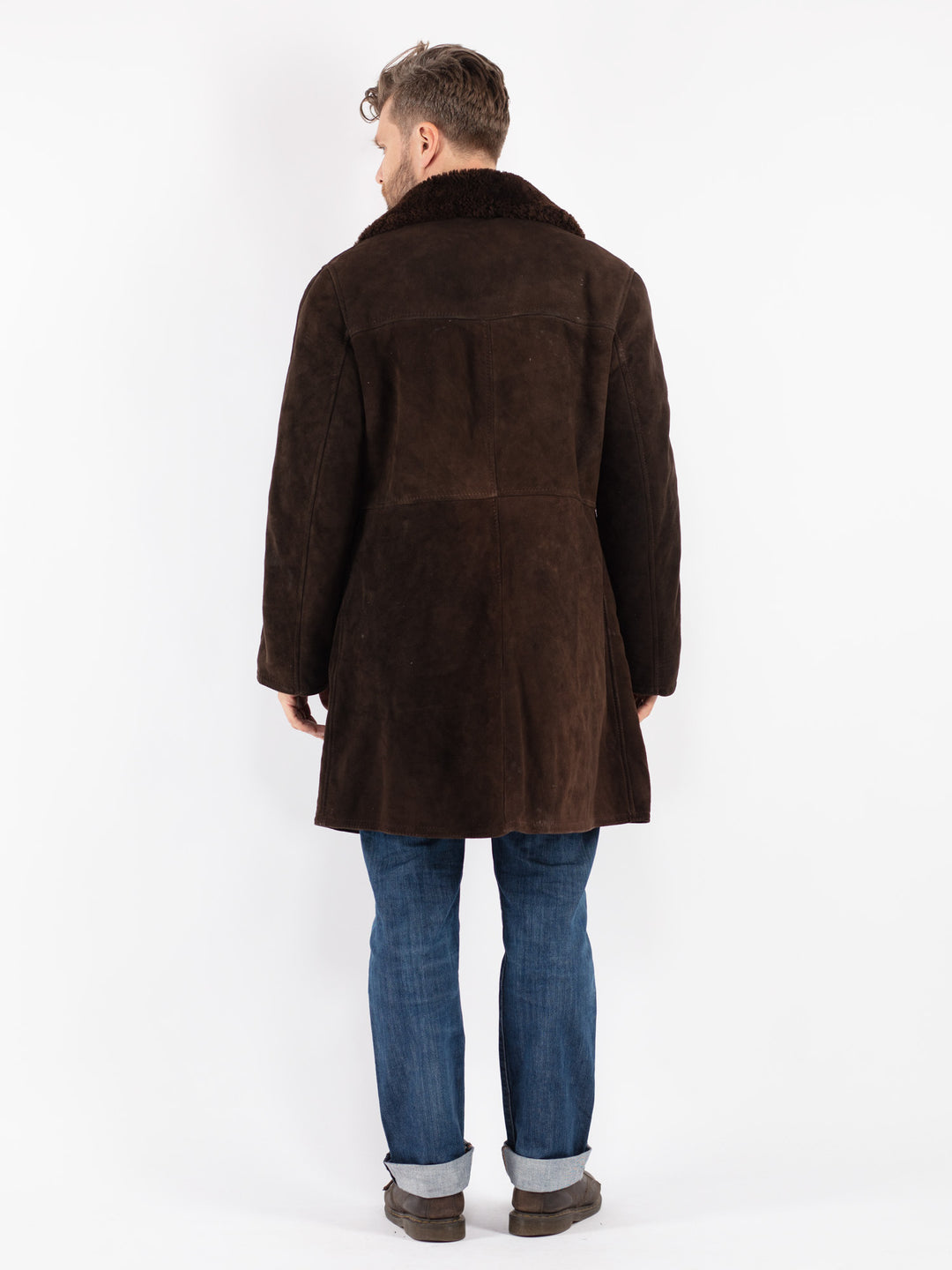 Vintage Men Sheepskin Shearling Coat in Brown
