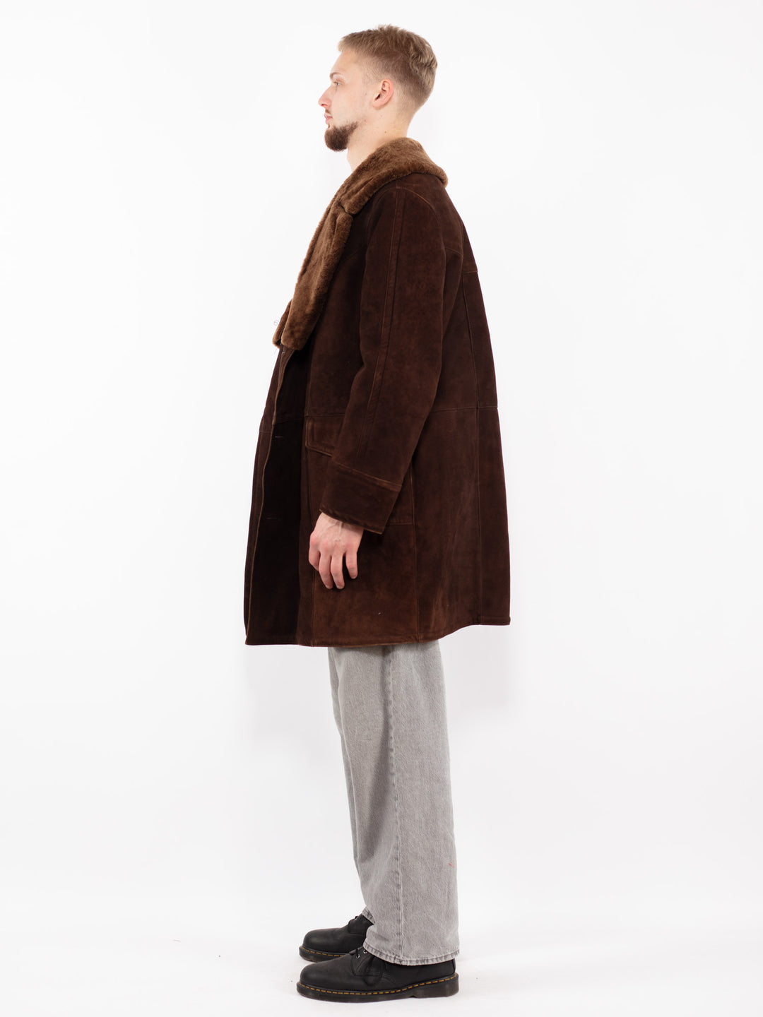 Vintage 70's Men Sheepskin Shearling Coat in BrownZ2523