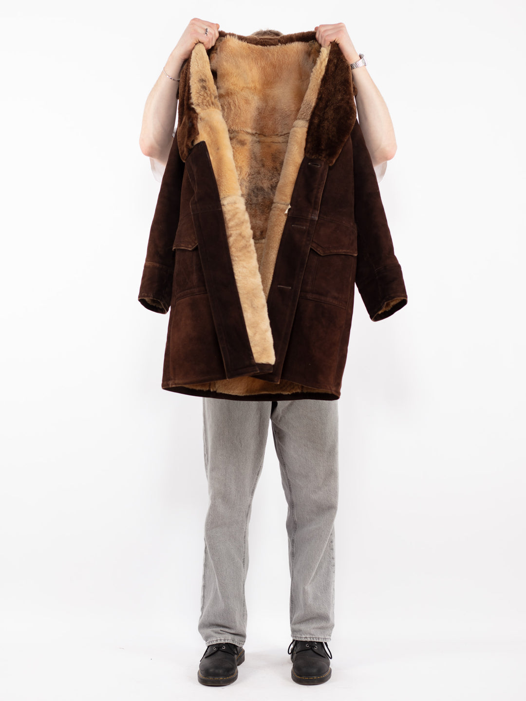 Vintage 70's Men Sheepskin Shearling Coat in BrownZ2523