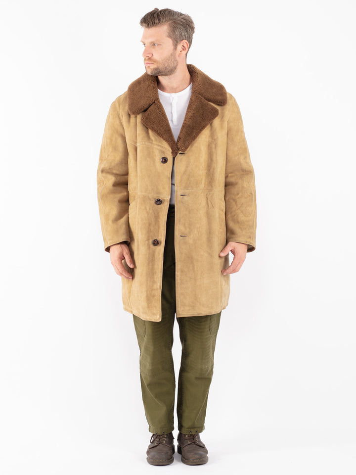 Vintage 70's Men Sheepskin Coat in Beige