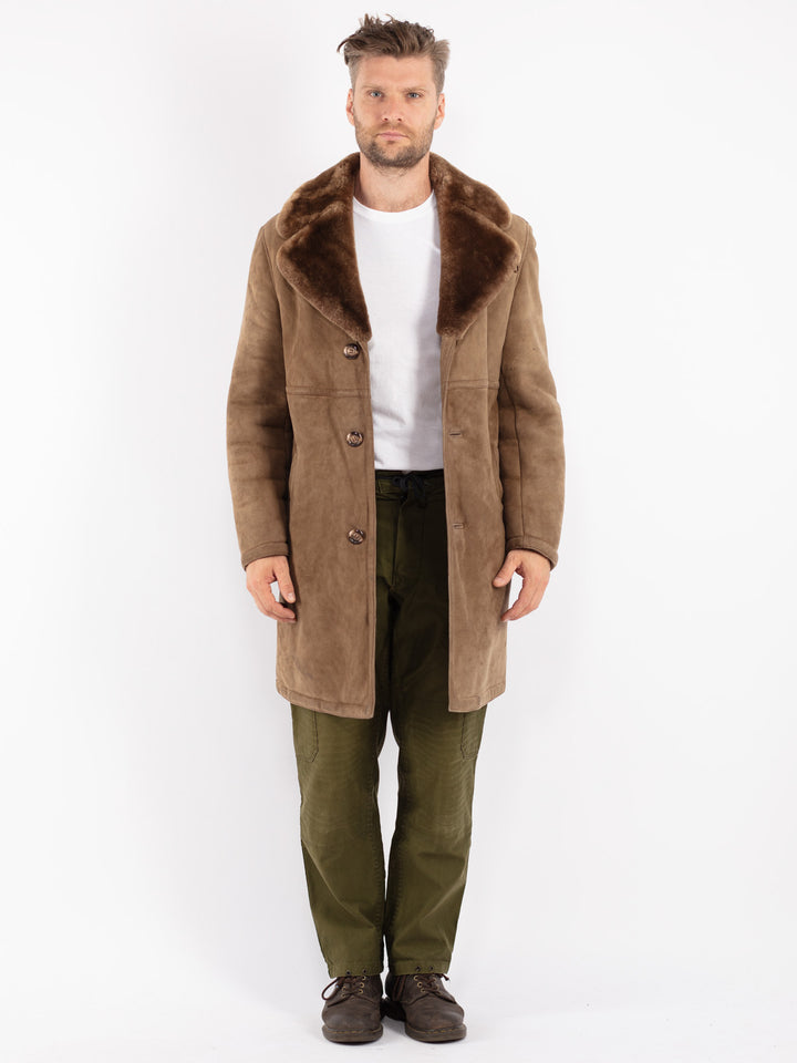 Vintage 70's Men Sheepskin Coat in Beige