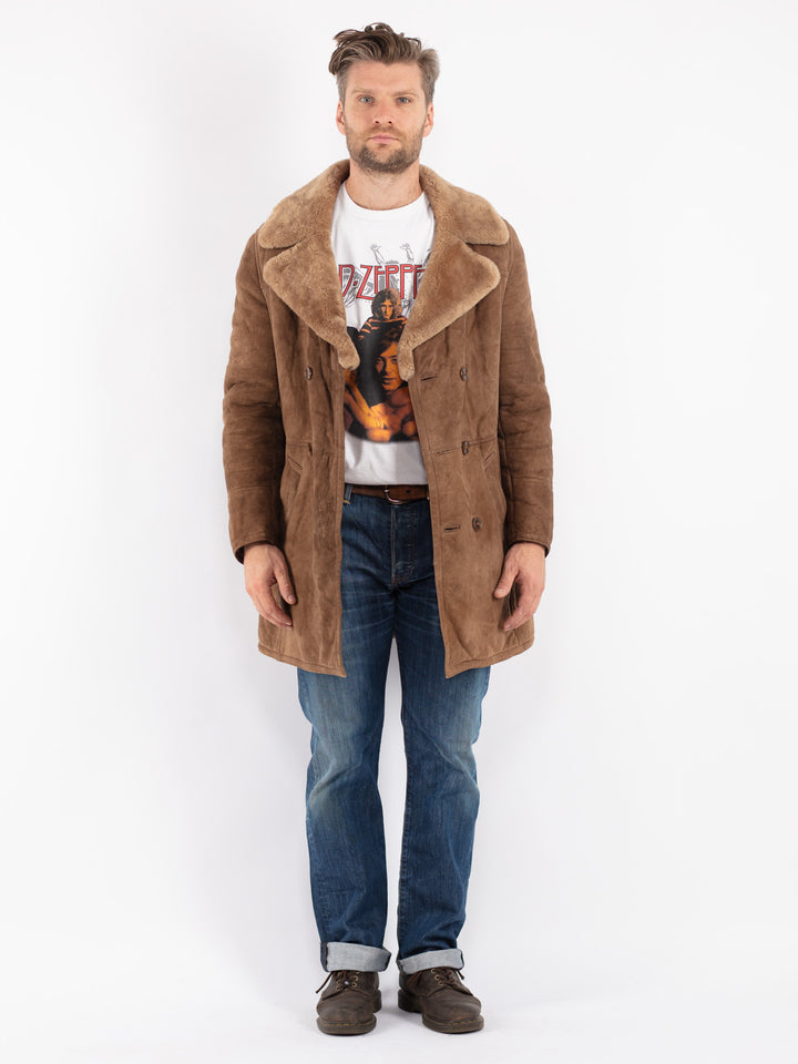 Vintage Men Sheepskin Coat in Beige