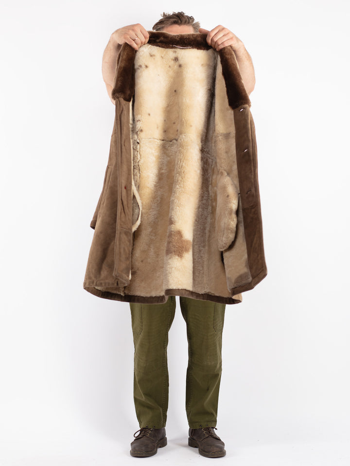 Vintage 70's Men Sheepskin Coat in Beige