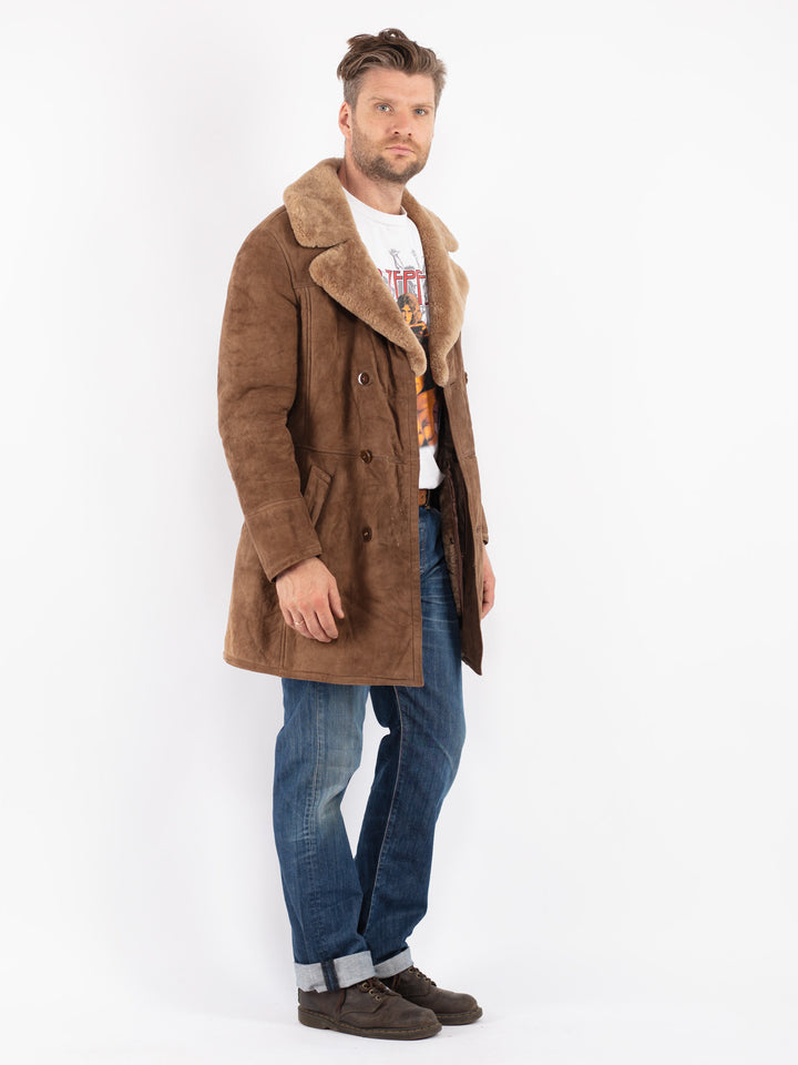 Vintage Men Sheepskin Coat in Beige
