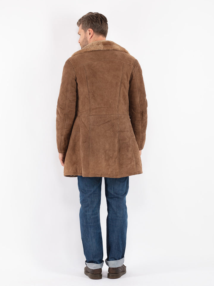 Vintage Men Sheepskin Coat in Beige