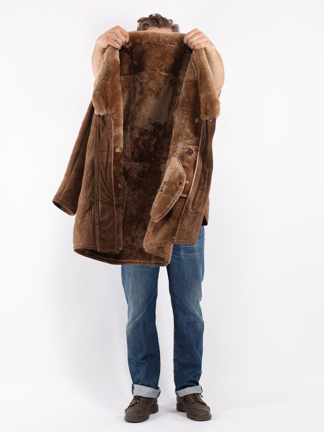 Vintage Men Sheepskin Coat in Beige