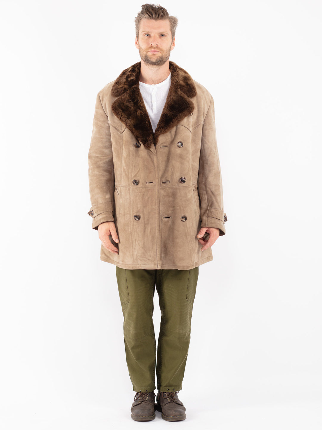 Vintage 70's Men Sheepskin Coat in Beige