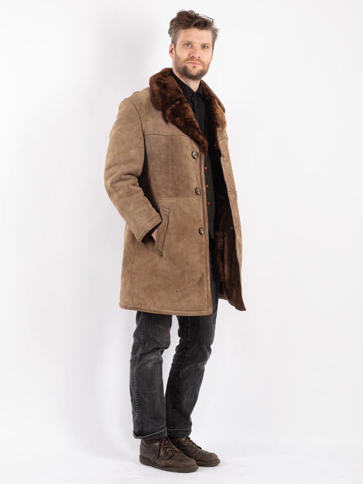 Vintage 70's Men Sheepskin Coat in Beige