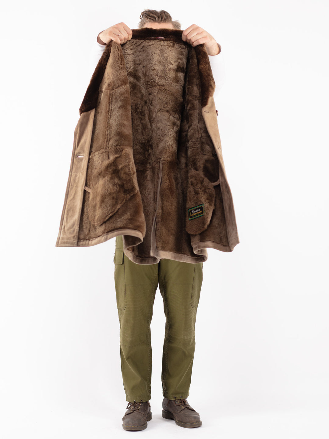 Vintage 70's Men Sheepskin Coat in Beige