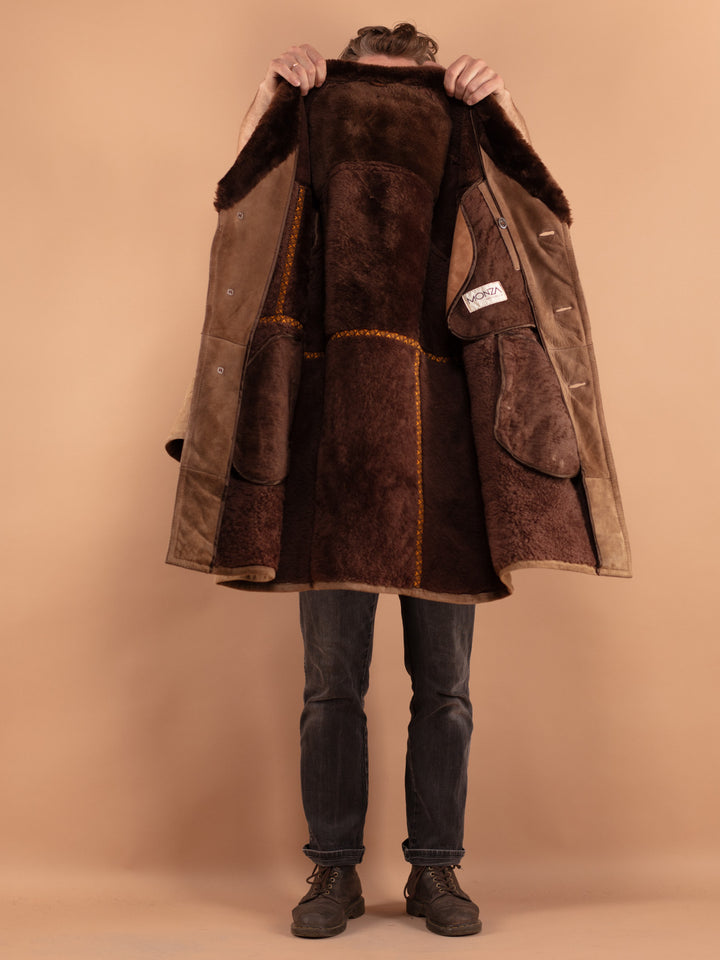 Vintage 70's Men Sheepskin Coat in Beige