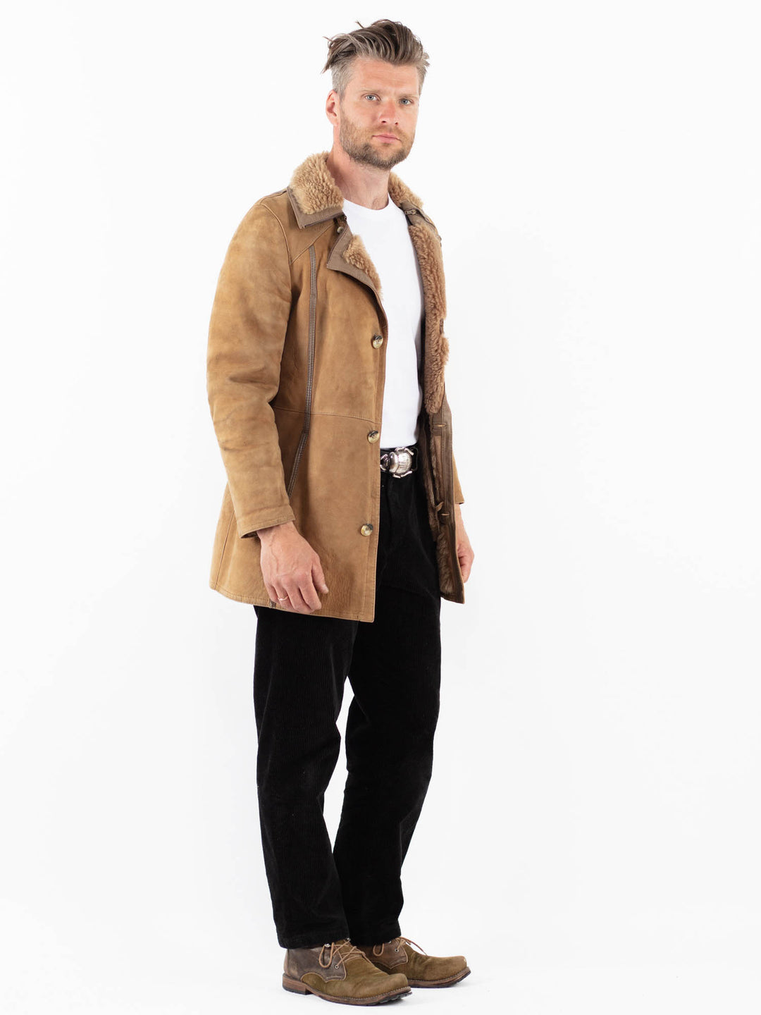 Vintage 70's Men Sheepskin Coat in BeigeZ1901
