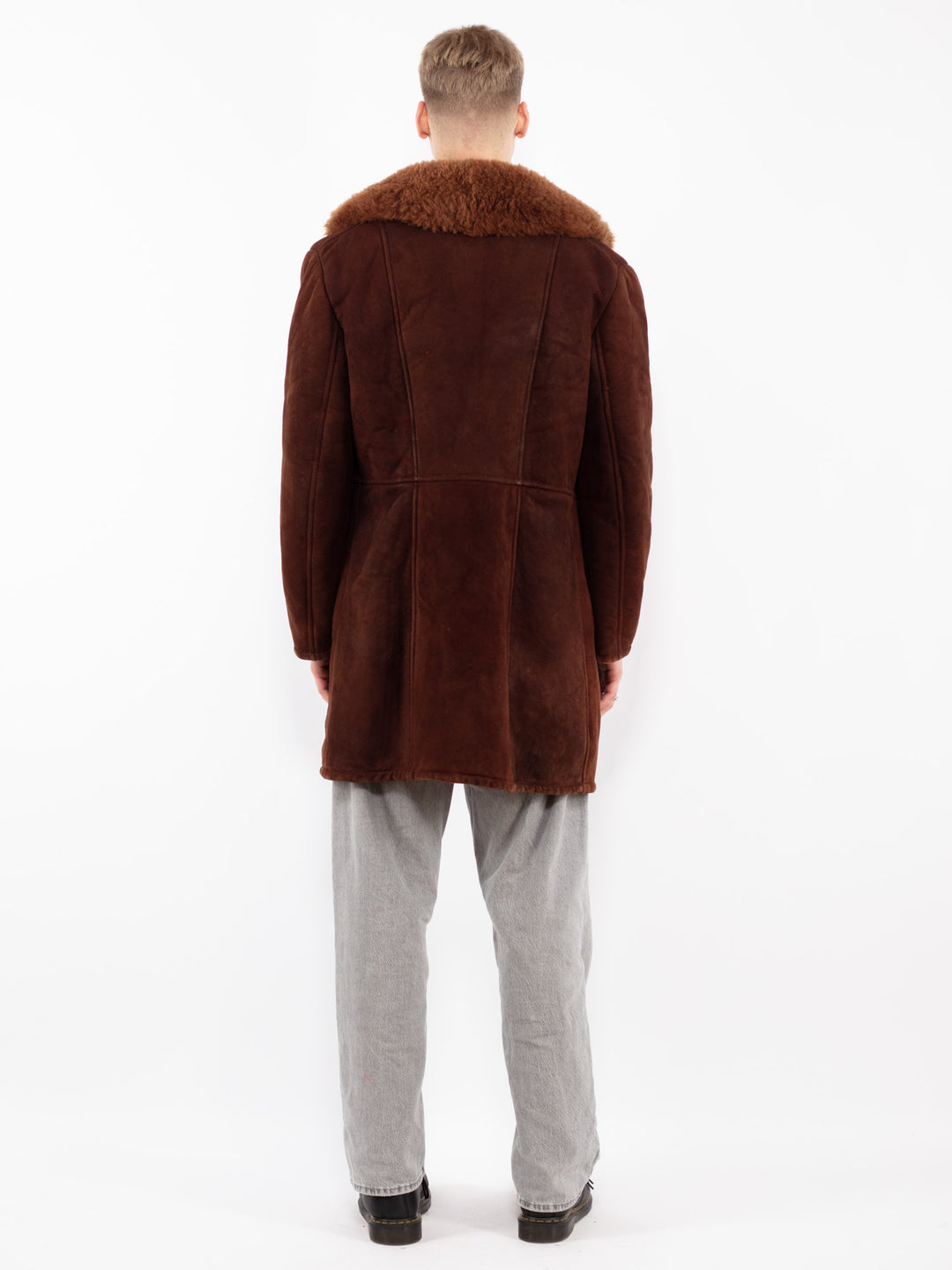 Vintage 70's Men Sheepskin Shearling Coat in Brown