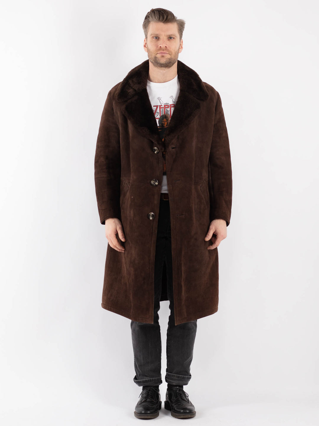Vintage 70's Men Sheepskin Coat in Brown
