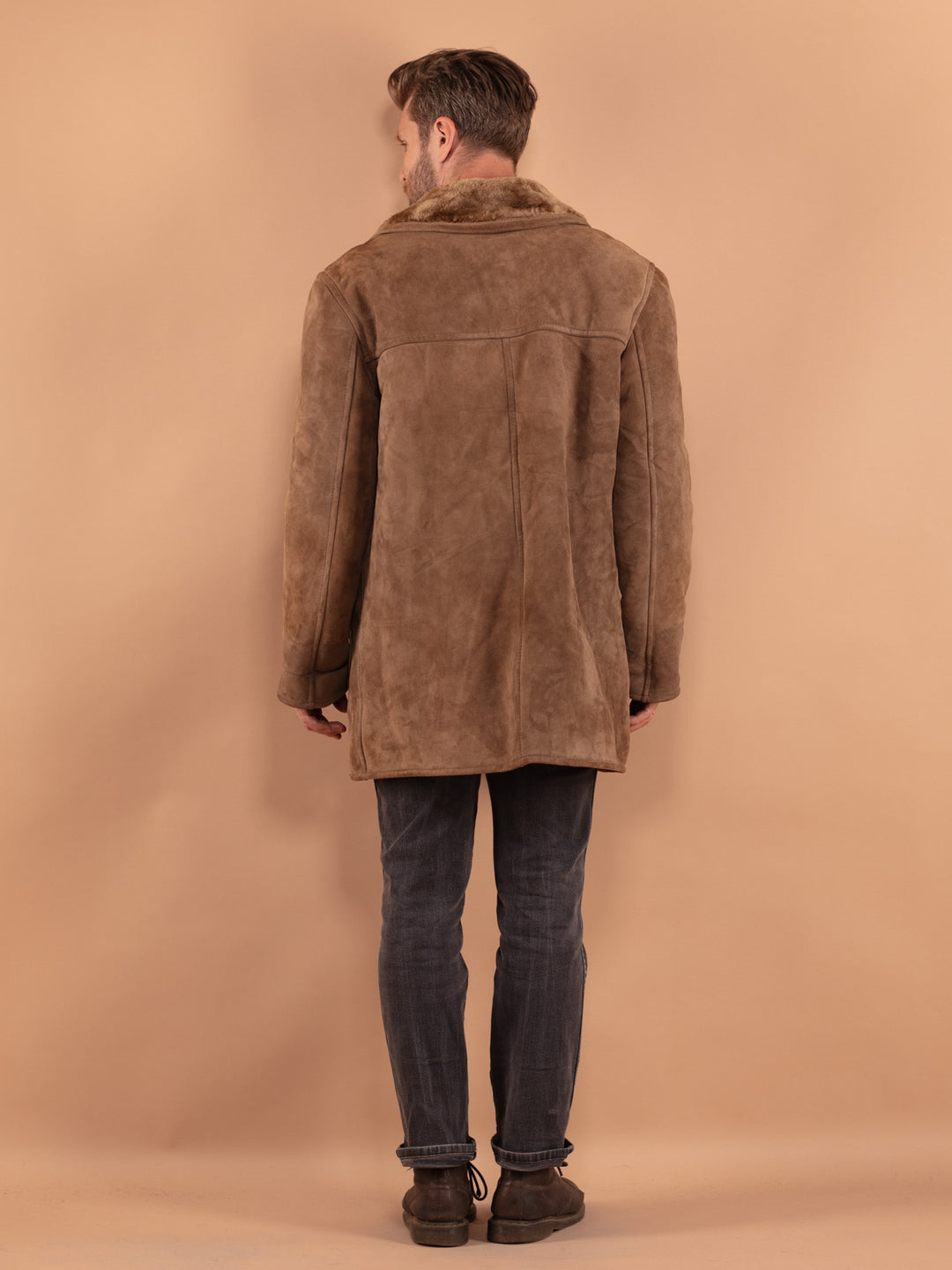 Vintage 70's Men Sheepskin Coat in Beige