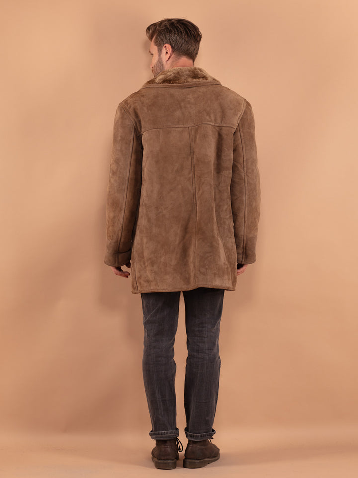 Vintage 70's Men Sheepskin Coat in Beige
