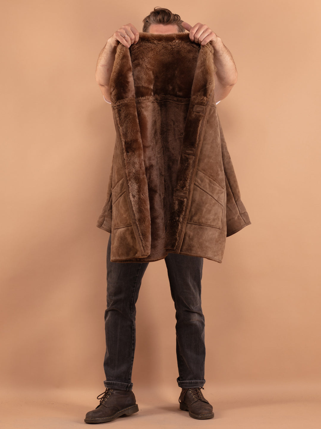 Vintage 70's Men Sheepskin Coat in Beige