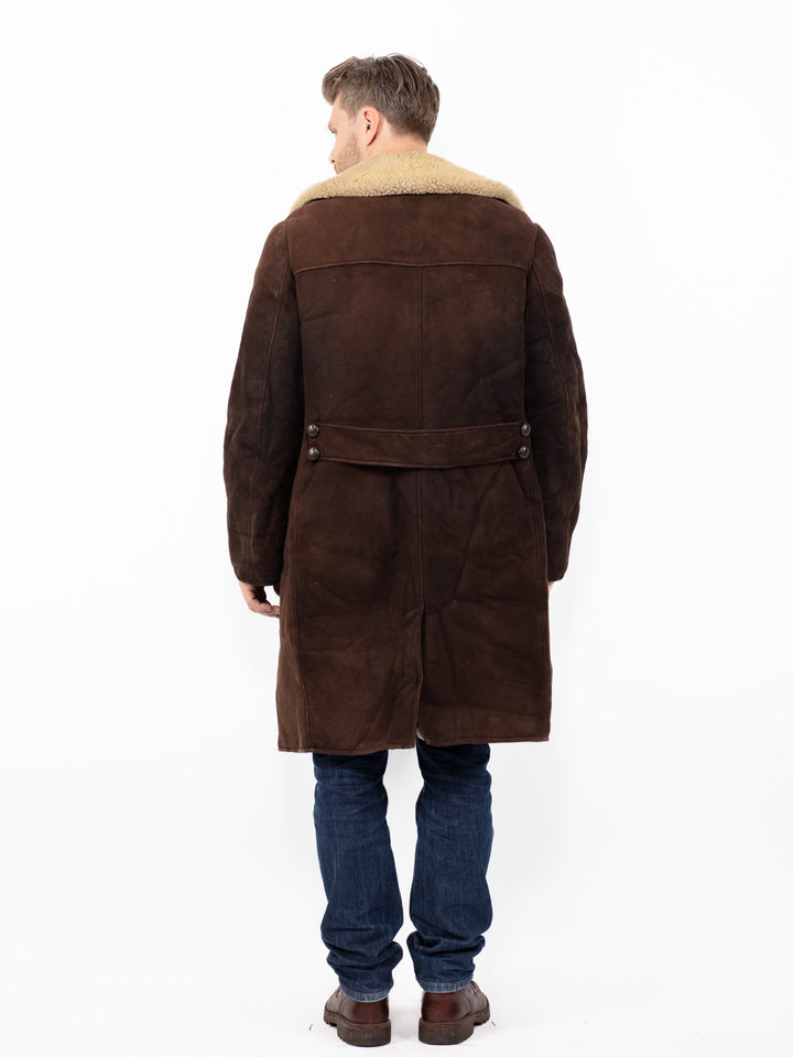 Vintage 70's Men Oversized Sheepskin Coat in Brown
