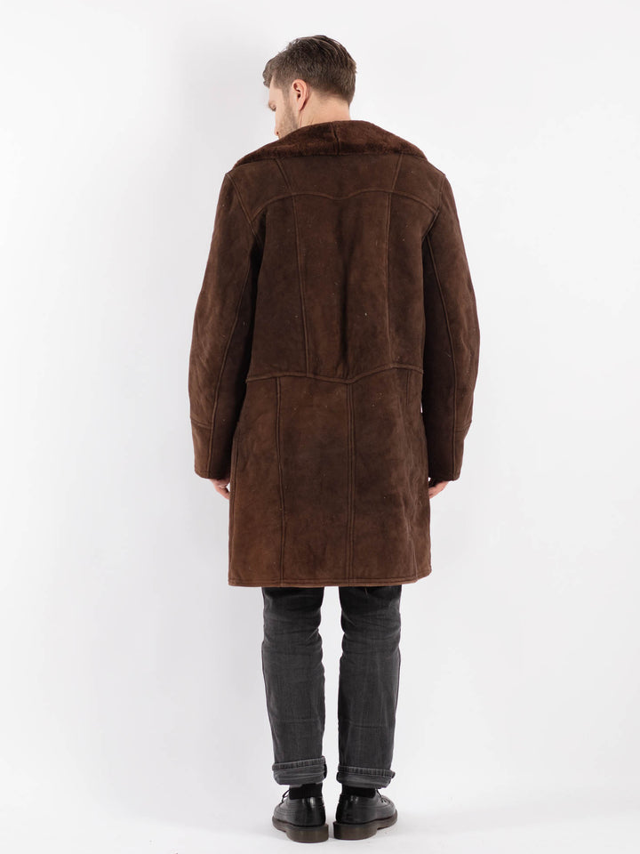 Vintage 70's Men Sheepskin Shearling Coat in Brown