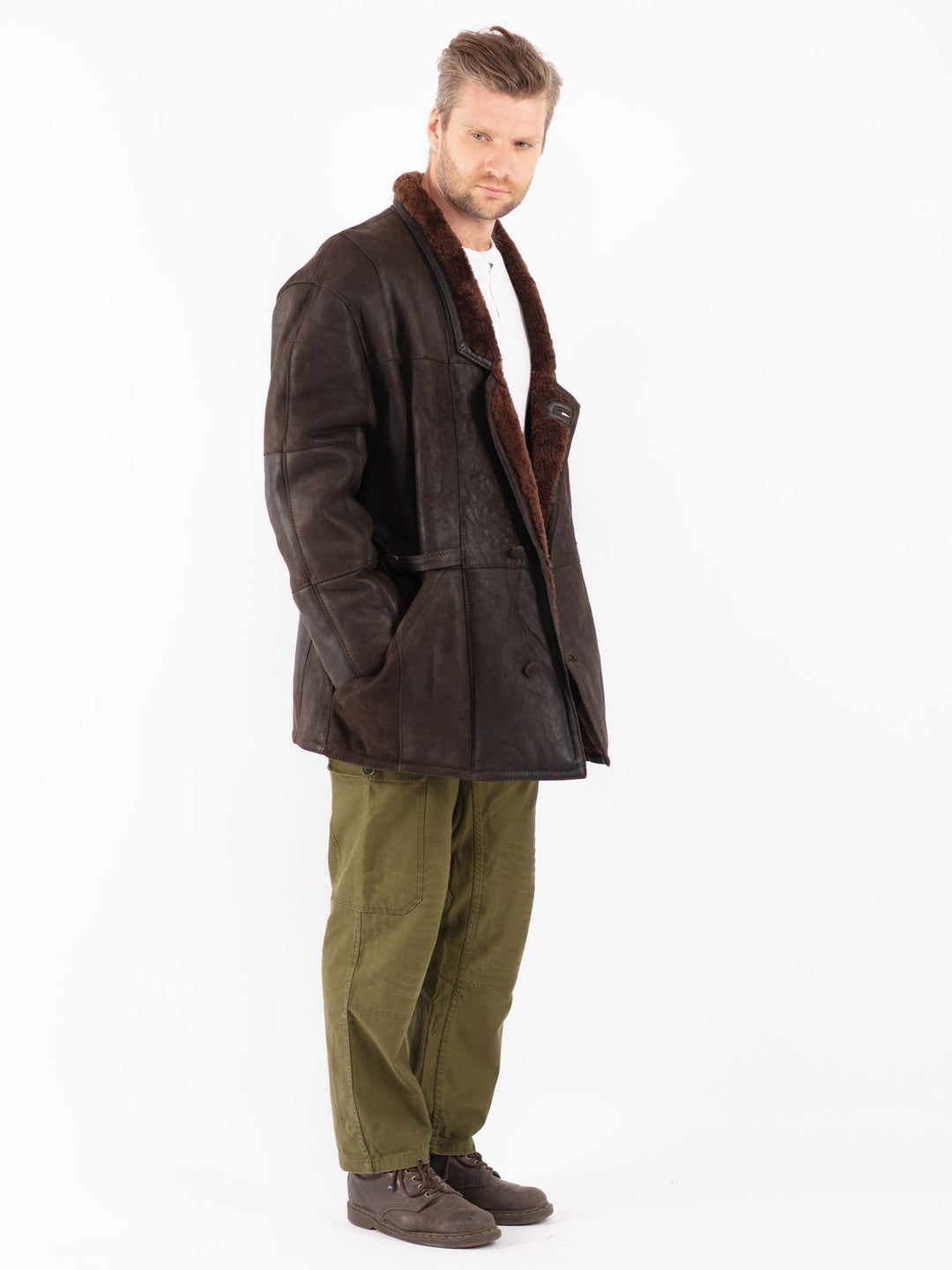 Vintage 70's Men Sheepskin Coat in Black