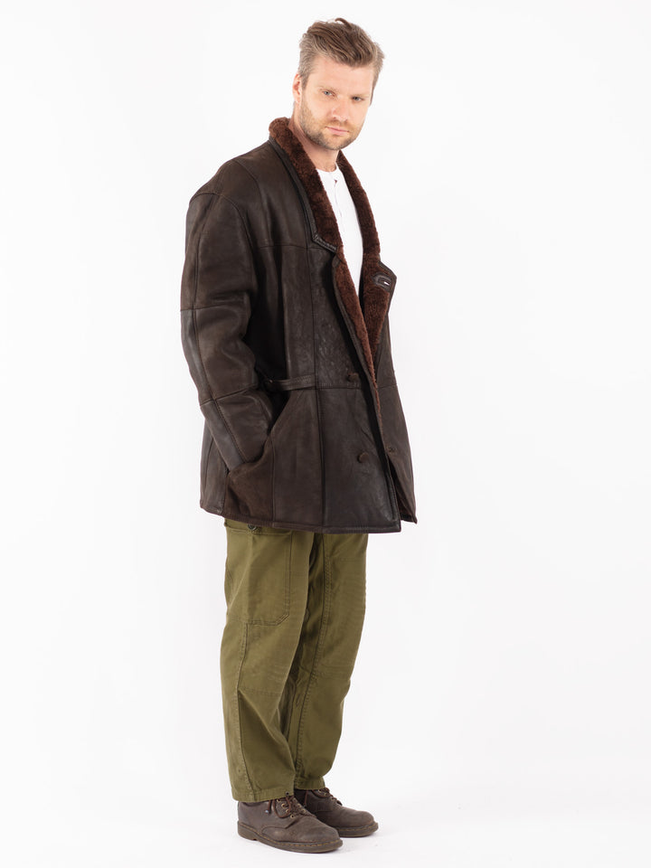 Vintage 70's Men Sheepskin Coat in Black