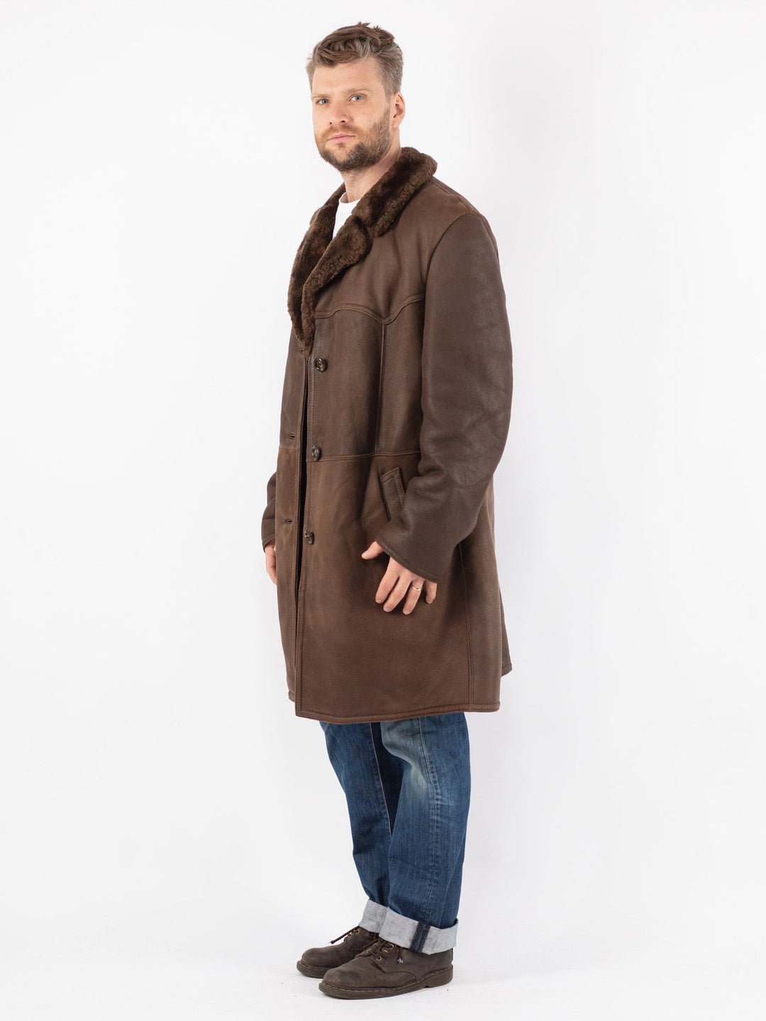Vintage 70's Men Sheepskin Coat in Brown