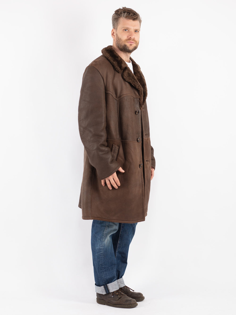Vintage 70's Men Sheepskin Coat in Brown