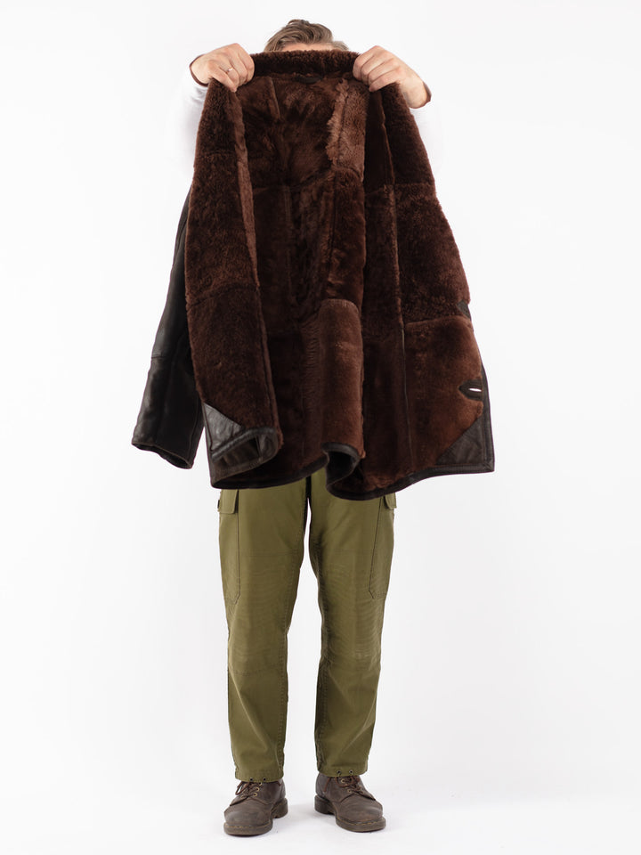 Vintage 70's Men Sheepskin Coat in Black