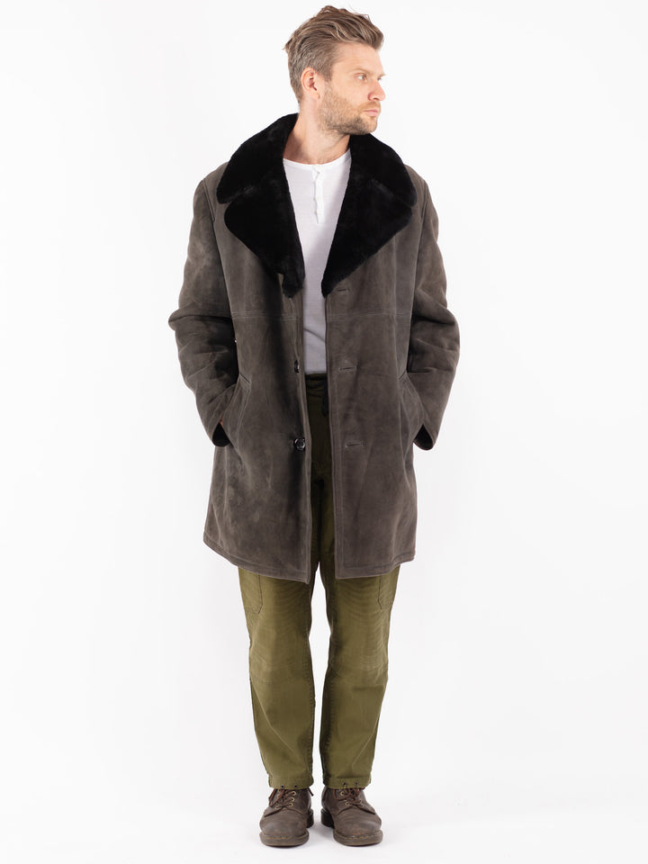 Vintage 70's Men Sheepskin Shearling Coat in Gray