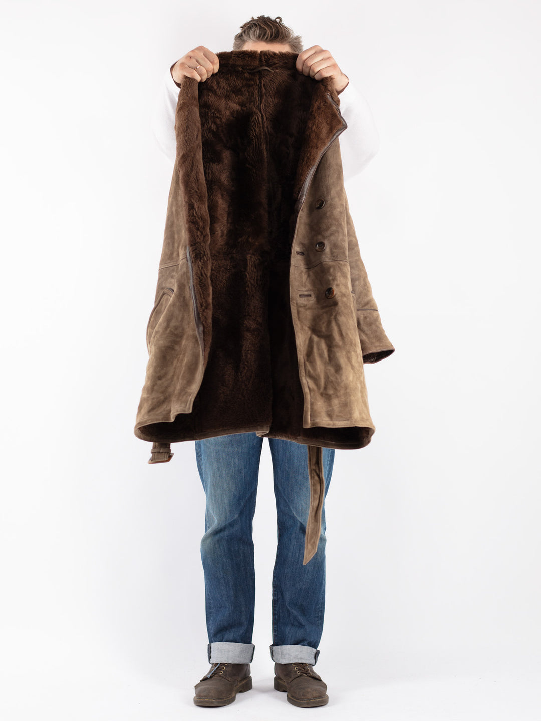 Vintage 70's Men Sheepskin Coat in Beige